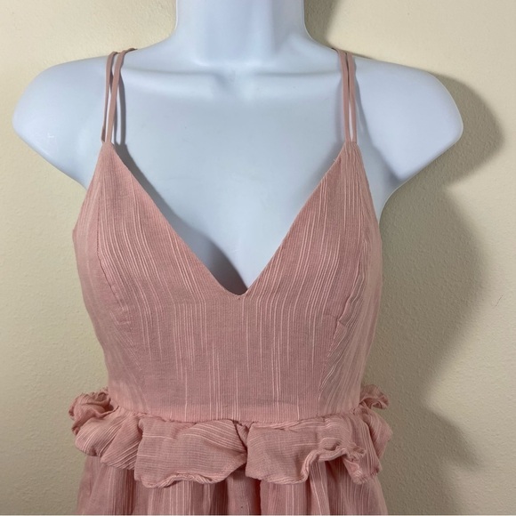 BCBGeneration Cocktail Mini Dress Textured Stripes Ruffle Pink Sz 0 Balletcore - Picture 3 of 13